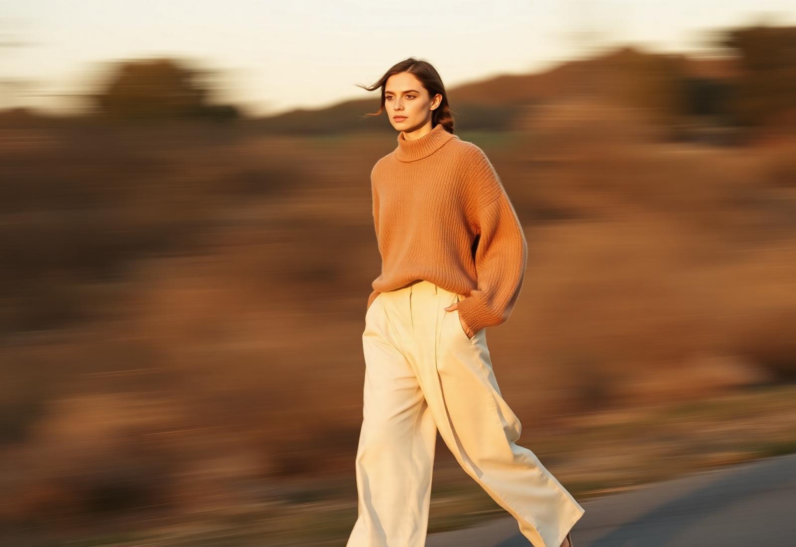 Model in motion at golden hour